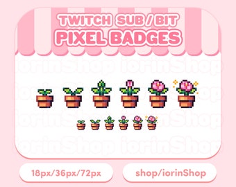Rosa Blumentopf / Pflanzenabzeichen | Twitch - Sub - Treue - Bit | Pixel Art - Niedlich - Kawaii - 8-Bit