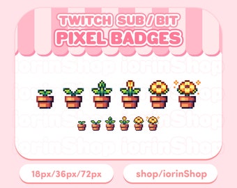 Zonnebloem bloempot / plant badges | Twitch - Sub - Loyaliteit - Bit | Pixel art - Cute - Kawaii - 8-Bit