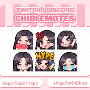 黒髪 / 明るい肌 | Twitch エモート セット | Twitch - Discord - ストリーマー | かわいい - アニメ - ちび