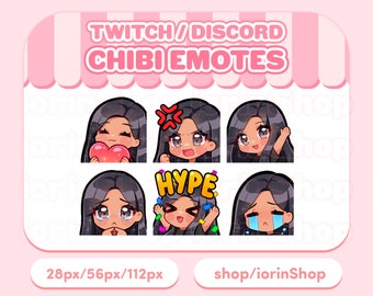 Cabello negro / piel bronceada / Twitch Emotes Set / Twitch - Discord - Streamer / Kawaii - Anime - Chibi