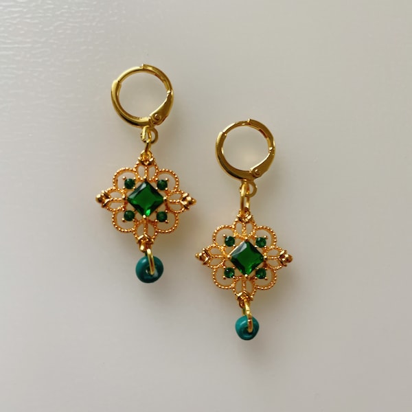 Zircon Emerald or pink Earrings / MiddleEasternJewelryIraqiHandmadeEidGift