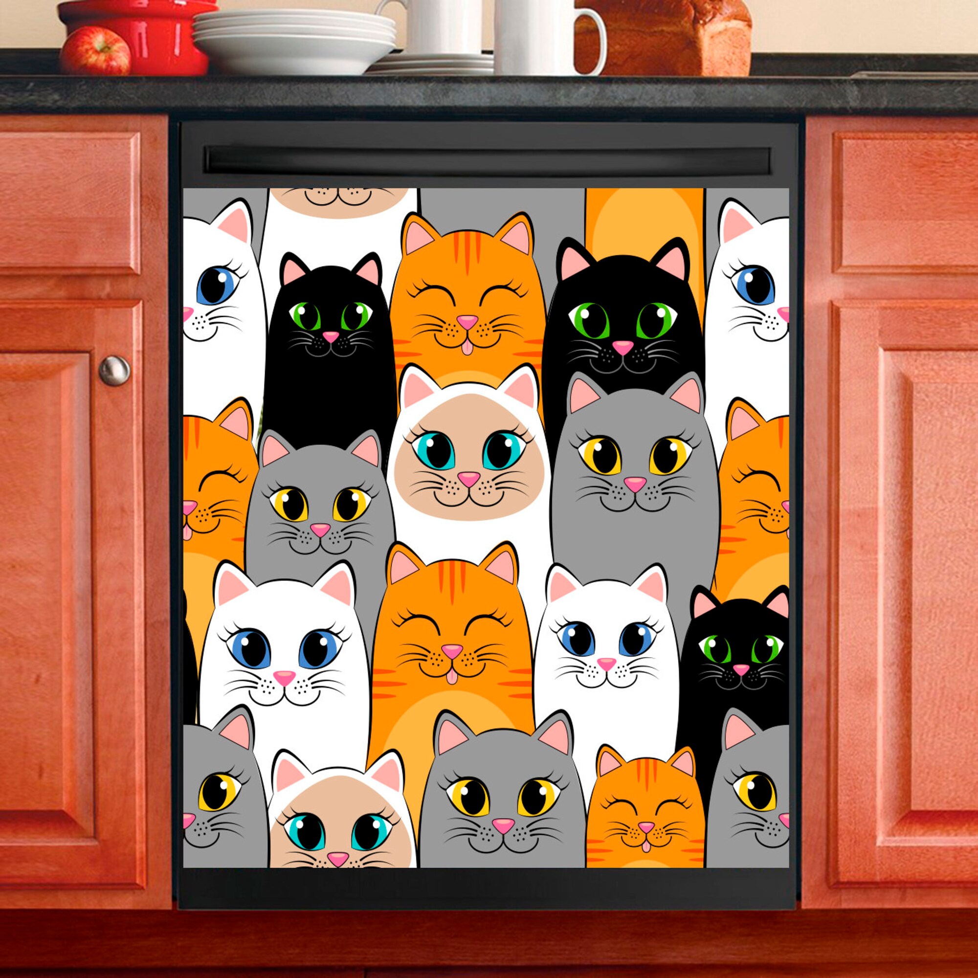 Kitchen Decor Dishwasher  Cover Cats Pattern