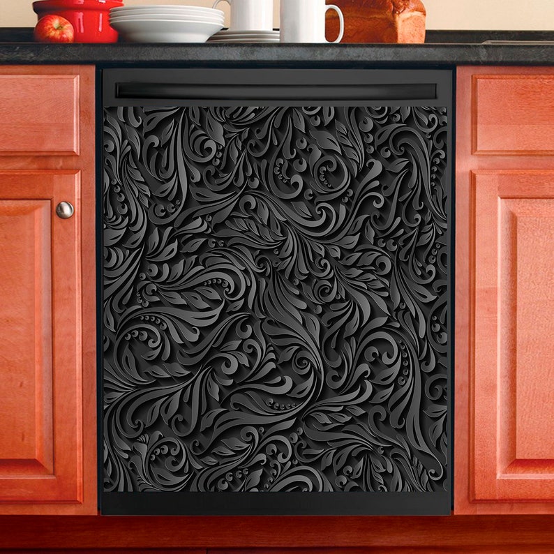 Kitchen Decor Dishwasher Magnet Cover Beautiful Dark Vintage Floral Design 