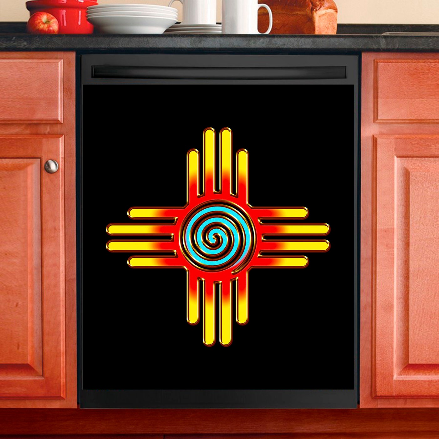 Décor de Cuisine Lave-Vaisselle Magnet Cover Nouveau-Mexique Zia Symbole Sun Spiral Pueblo