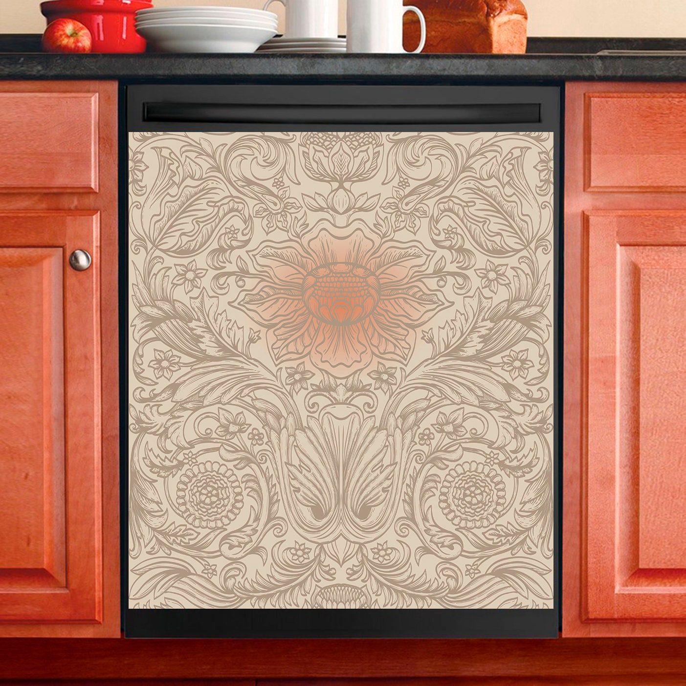 Décor de Cuisine Lave-Vaisselle Magnet Cover Flower Pattern