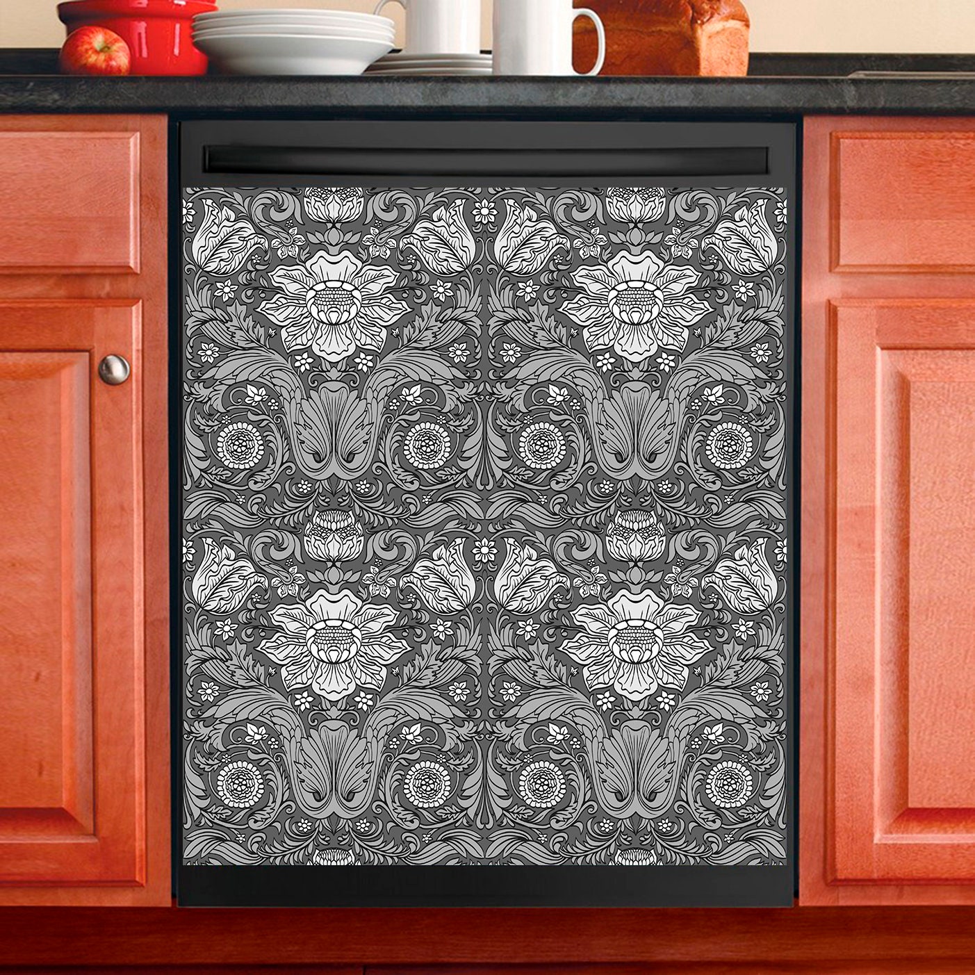 Décor de Cuisine Lave-Vaisselle Magnet Cover Flower Pattern