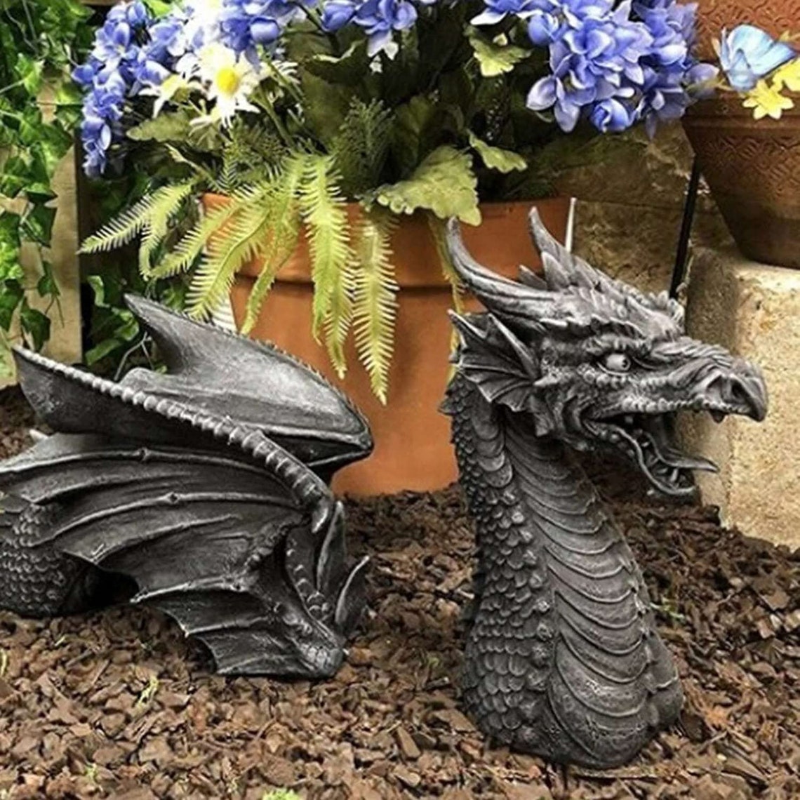 Resin Dragon Garden Decor Statue Threesection Flying Dragon Etsy
