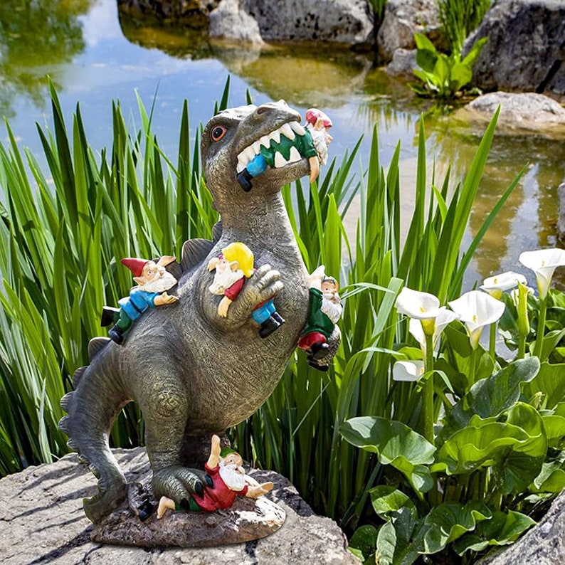 Garden Gnomes Statue Dinosaur Eating Gnomes Garden Statues image 1