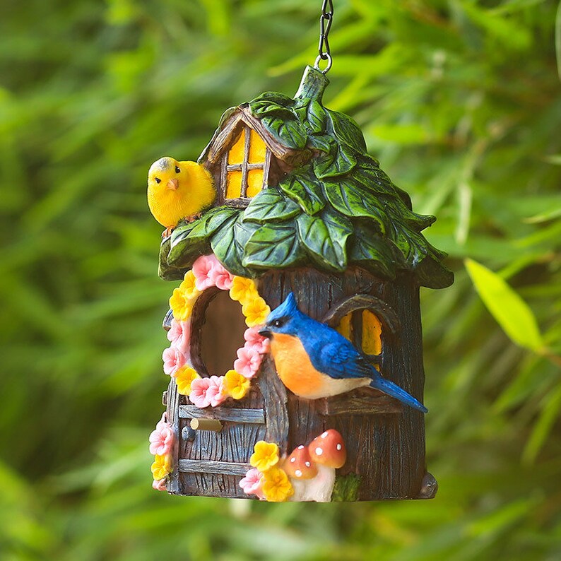 Resin Bird Feeder Hanging Bird House Statue Hanger Nest Garden Etsy