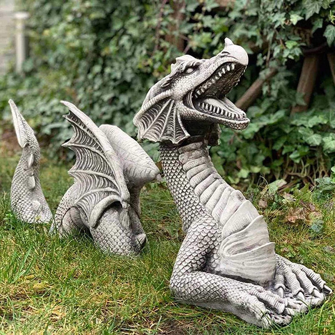 Resin Dragon Garden Decor Statue Threesection Flying Dragon Etsy