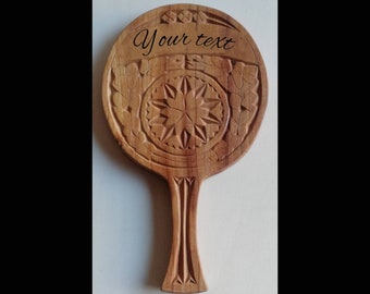 Custom hand held wooden mirror