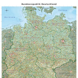 Politische Deutschlandkarte, Wandkarte (140 x 100 cm)