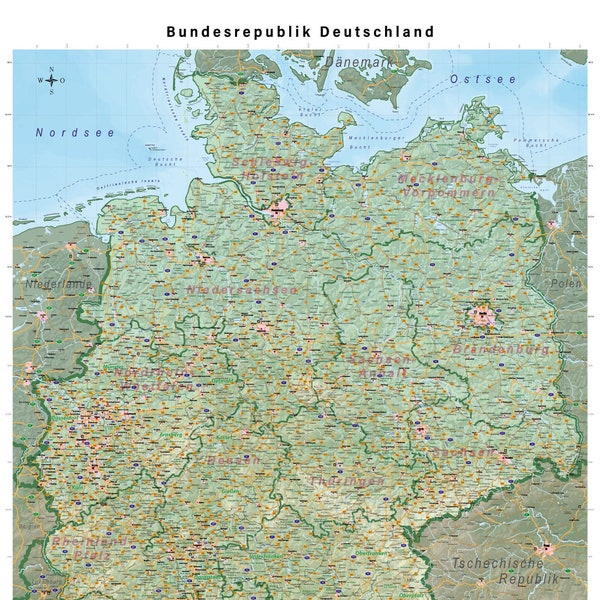 Politische Deutschlandkarte, Wandkarte (140 x 100 cm)