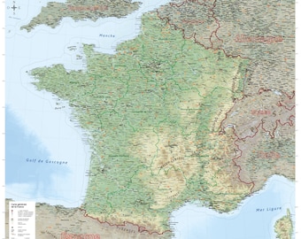 GeoMetro map of France, including lamination (writable, wipeable, tear-resistant), physical/political, in French, 100 x 100 cm