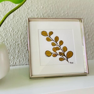 Eucalyptus gold, watercolor, frame silver