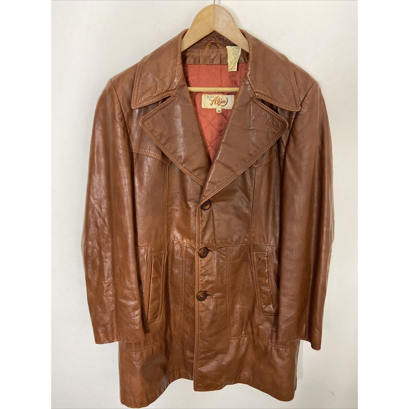 Vintage Aljac Men 40 70s Brown Leather Coat Lined Cold weather ...