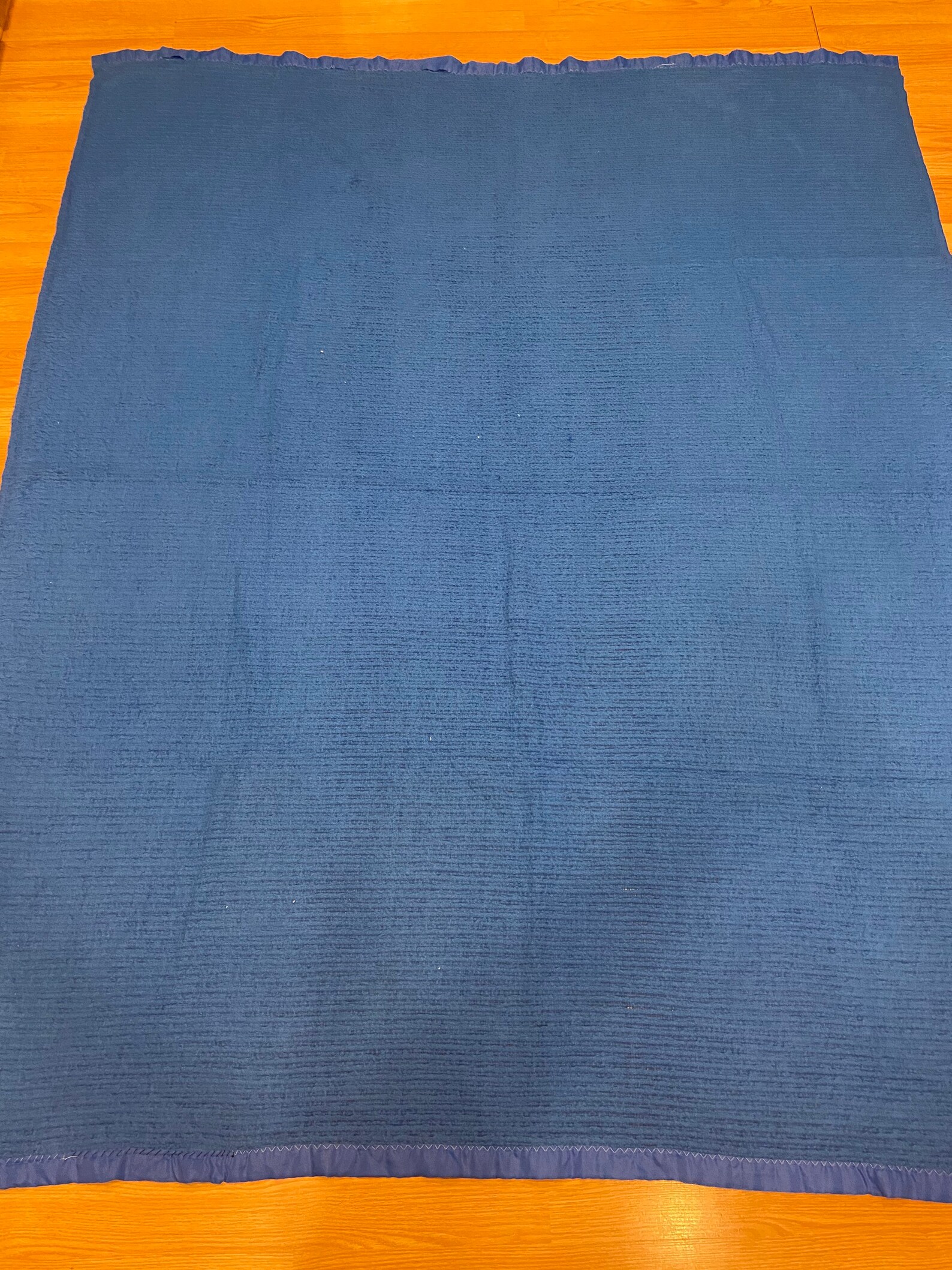 Vintage Satin Trim Waffle Weave Acrylic Blue Thermal Blanket Etsy