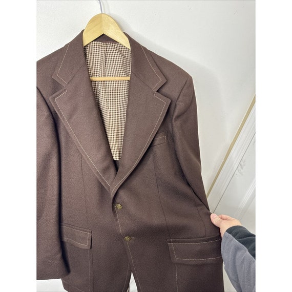 Vintage Shipley Men 44L Tall Disco 70s Brown Blaz… - image 2