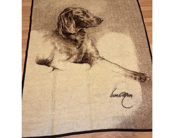 Vintage Biederlack West Germany Labrador Lab Dog Sara Moon Blanket 58X72 In