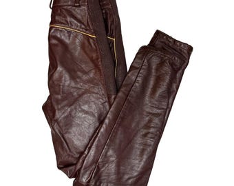 Vintage Hondaline Maroon Brown Leather Woman 26X30 Pants Moto High Rise Ankle