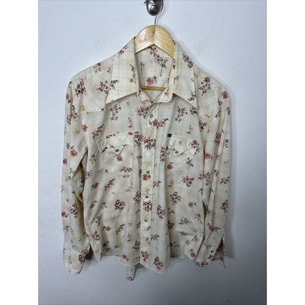 Vintage Bar M Men L Western Cowboy Pearl Snap Shirt Floral Rodeo