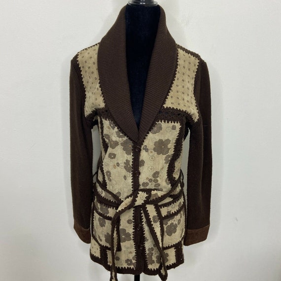 Vintage High Fashion Leather Floral Western Knit … - image 1