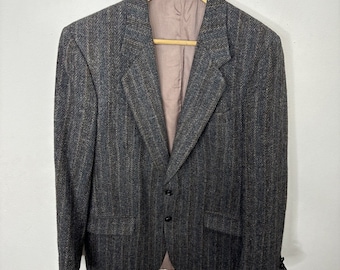 Harris Tweed Men 42 Gray Brown Wool Blazer Sports Coat Stripes Scottish Stripped