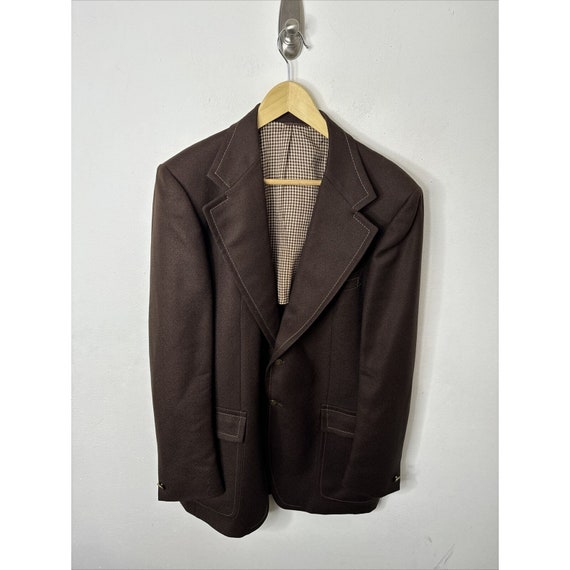 Vintage Shipley Men 44L Tall Disco 70s Brown Blaz… - image 1