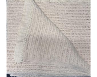 Vintage Waffle Weave Satin Trim Acrylic Taupe Blanket 69X80 In