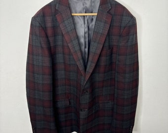 HBC Hudson’s Bay Ralph Lauren Men 48L Tall Check Plaid Blazer Red Gray