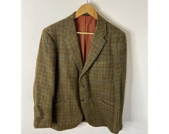 Vintage Harris Tweed Green Check Men 42 Blazer Sports Coat Scottish Wool