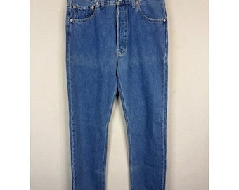 Jeans Levi's 501 Original Fit vintage de los 90 para hombre, talla 34x38, mezclilla azul, cierre de botones, Canadá