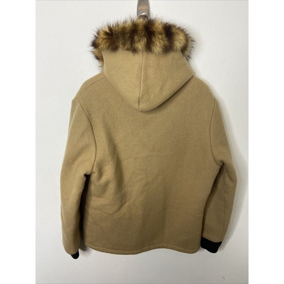 Vintage Hudson s Bay Co Men M Wool Winter Jacket Fur Trim Hooded Beige Tan