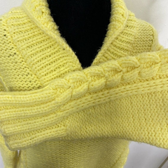 Vintage Hand Knit Cable Irish Woman M Yellow Wool… - image 6