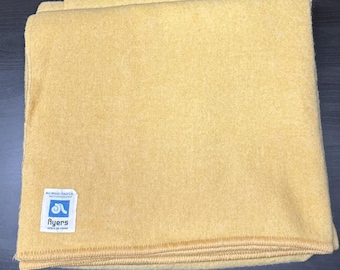 Vintage Ayers Wool Blanket Yellow Lachute Quebec Mothproof 74X84 In