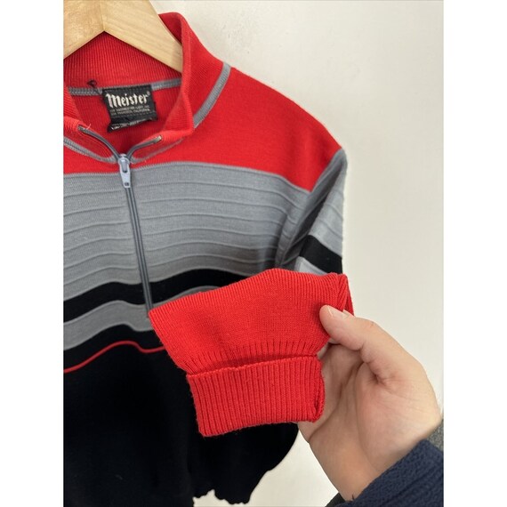 Vtg 80s MEISTER Sweater Pullover 1/4 Zip Black Re… - image 2