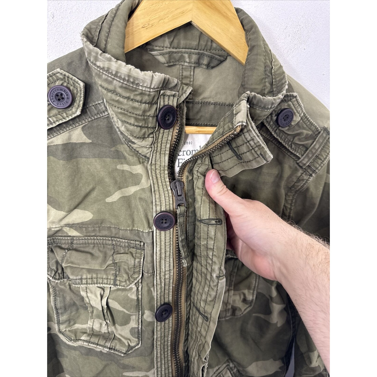 Abercrombie & Fitch Mens M Field Jacket Y2K Olive Green Camo