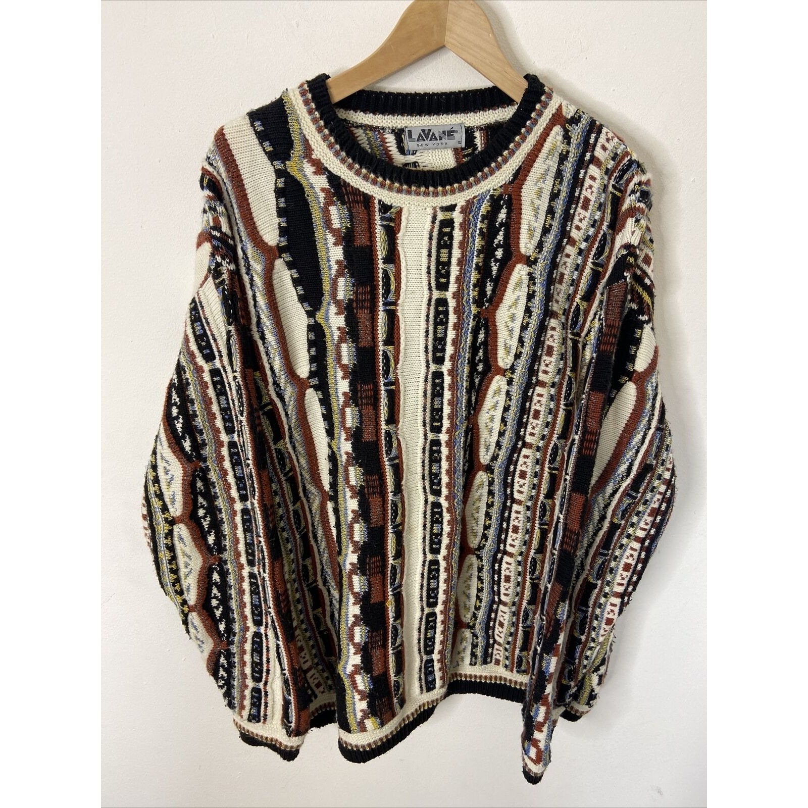 Vintage Lavane New York Textured 3D Sweater Colorful Men XL Cosby 80s Biggie Etsy