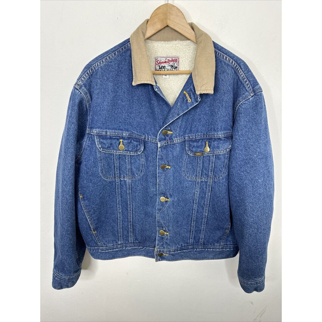 Vintage Lee Storm Rider Jacket Men 46 Xl 90s Denim Jean Jacket Sherpa Lined Etsy