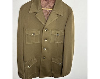 Vintage 1960s Military Dress Jacket Blazer Men 44 Tall Khaki  Hippie