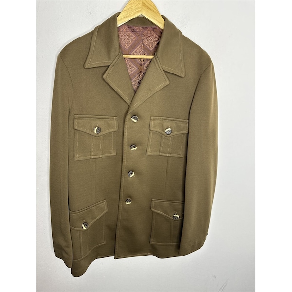 Vintage 1960s Military Dress Jacket Blazer Men 44 Tall Khaki  Hippie