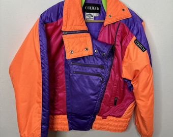 Vintage 80s 90s Neon Coltech Woman 10 L  Ski Jacket Coat Rad Pink Retro Orange