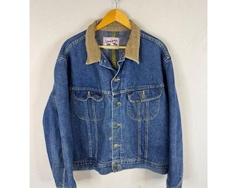 Vintage Lee Storm Rider 80s Denim Jacket Blanket Lined Corduroy Collar Men 50