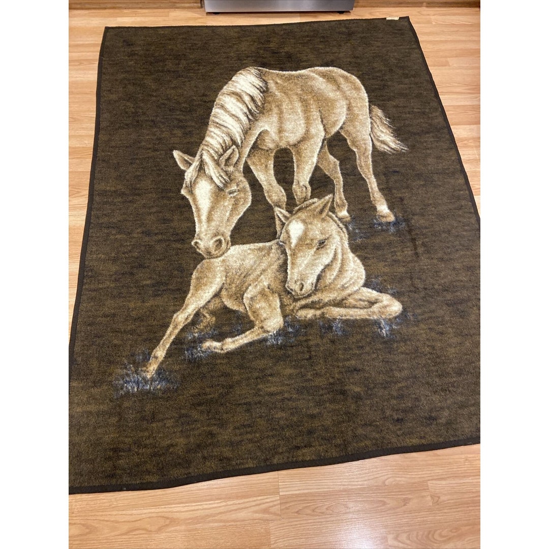 Vintage Biederlack West Germany Horse Fawn Fleece Thermal Etsy