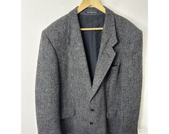 Harris Tweed Eatons Men 48 Wool Gray Blue  Blazer Sports Coat