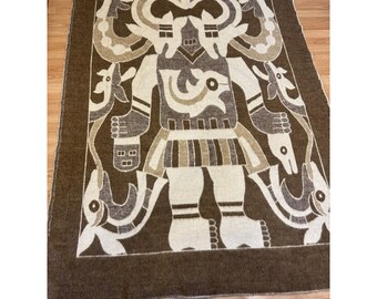 Couverture vintage péruvienne en laine d'alpaga, style inca andin, réversible, 62 x 89 pouces.