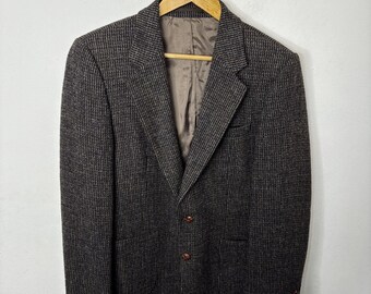 Harris Tweed Men 40 Brown Black Blazer Sports Coat Wool  Scottish Trailered Fit