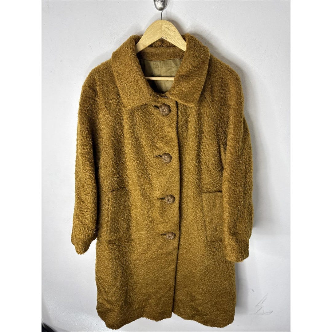 Vintage 1960s Mayfair Garment Montreal Bouclé Wool Coat Brown XL