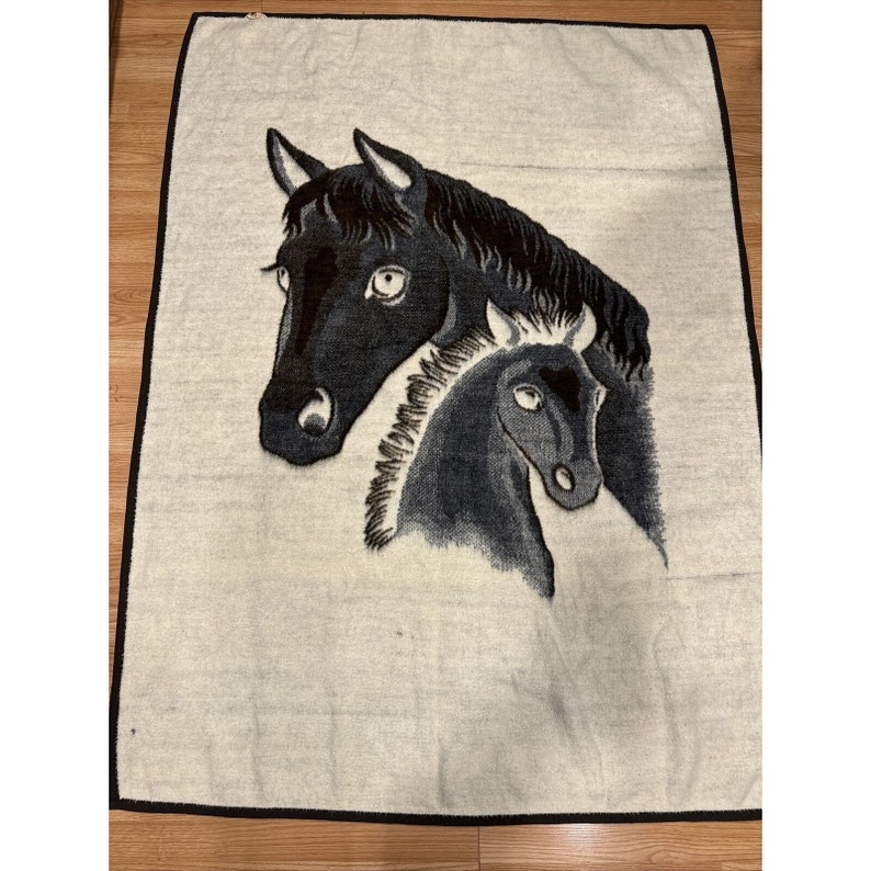 Vintage Biederlack Western Horse Fleece Blanket West Germany 73X54 Etsy