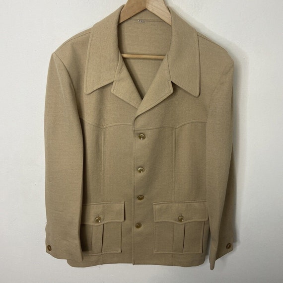 Vintage 70s Jacket Blazer Beige Polyester Men 44 … - image 1